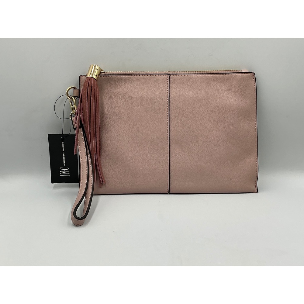 INC International Concepts Wristlet Clutch OS Millennial Pink Tassel 100022242